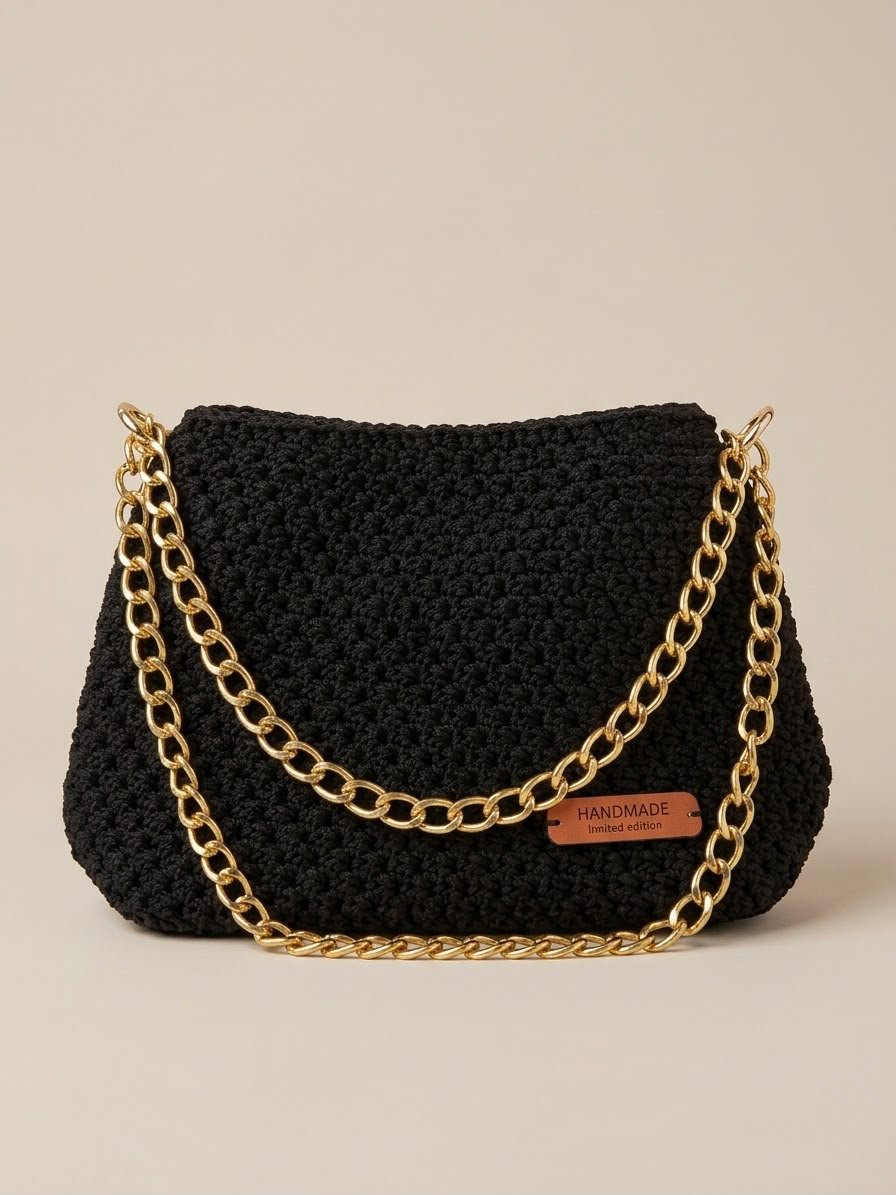 Midnight Gold Crochet Shoulder Bag