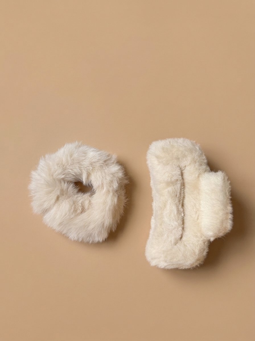 Plush Faux-Fur Hair Accessory Set