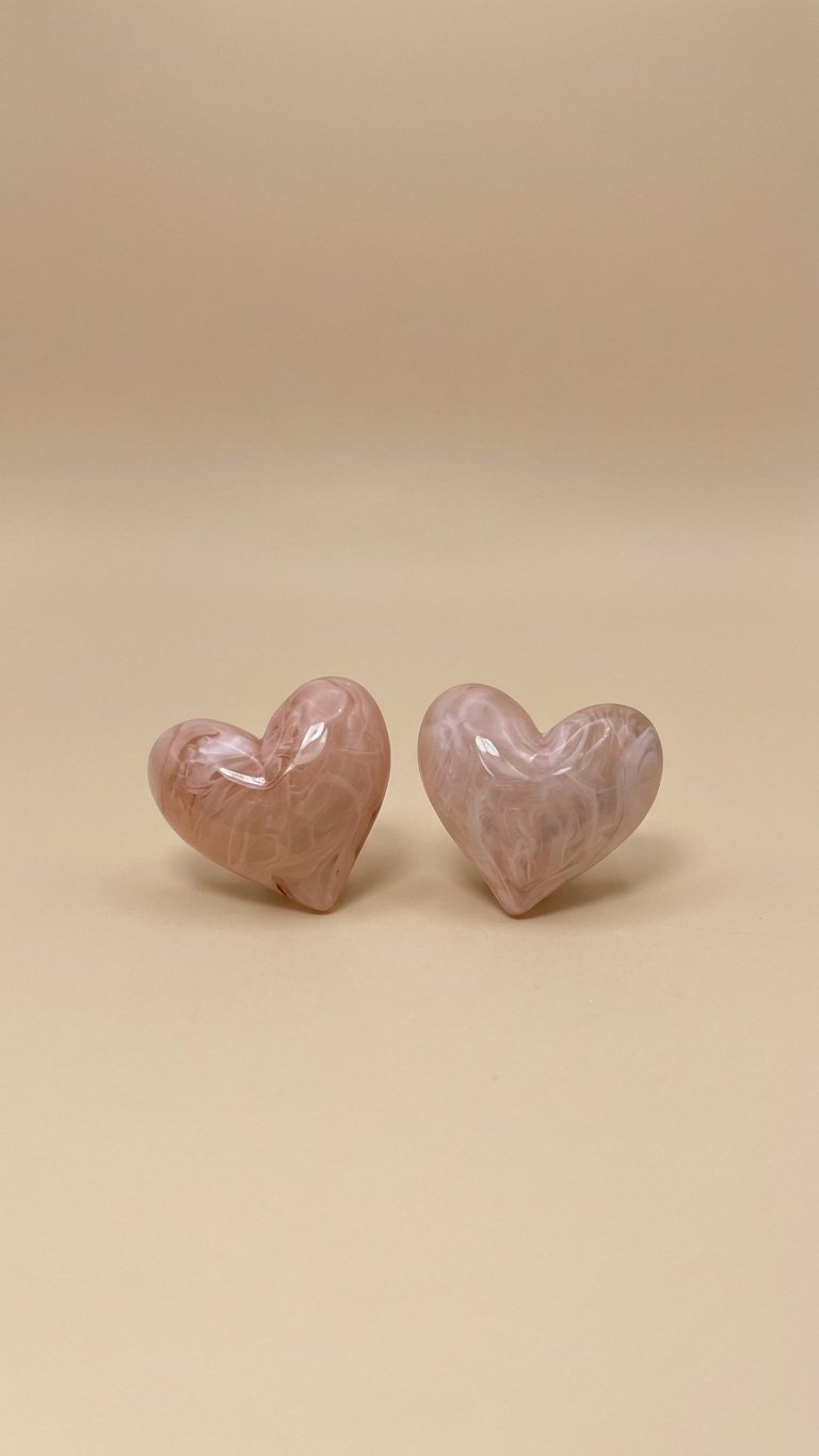 Blush Swirl Resin Heart Studs