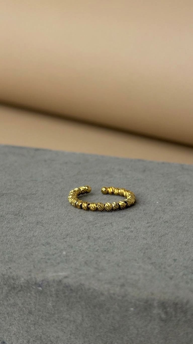 Diamond-Cut Beaded Open Ring